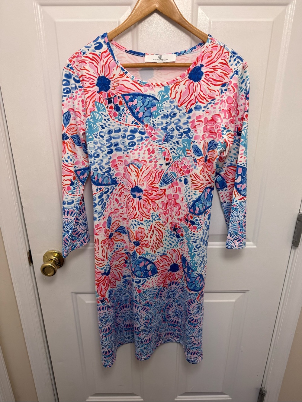 Jean Pierre Klifa Red & Blue Floral Printed Dress Medium Resort Summer Beach